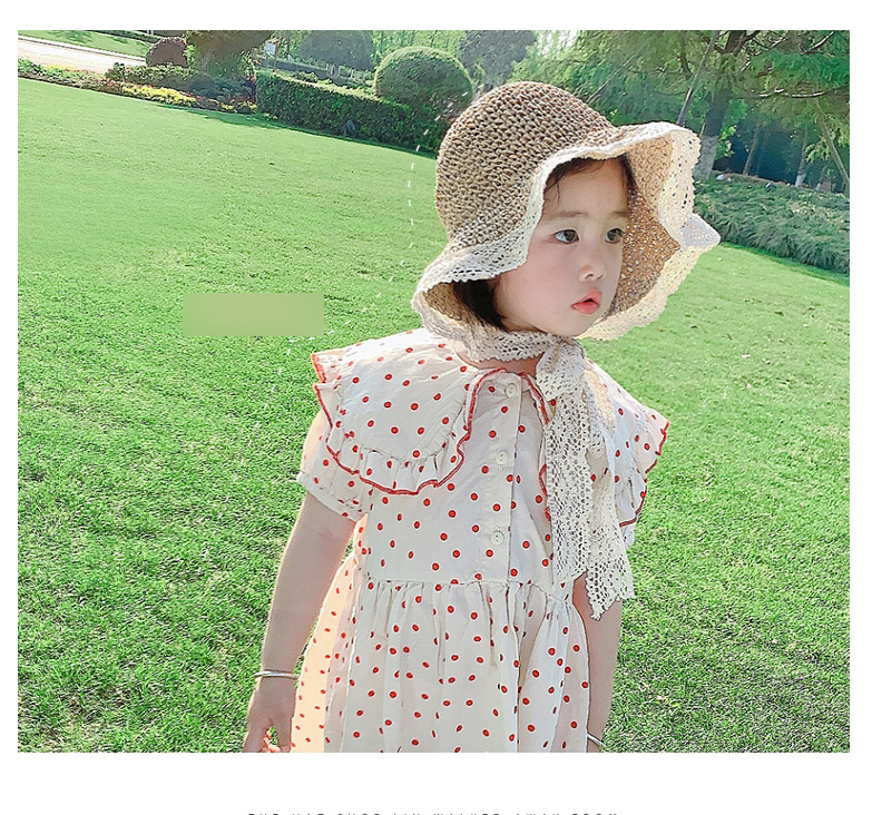 Fashion Off-white One Size 2 To 7 Years Old Folded Straw Lace Tether Children Sun Hat,Sun Hats