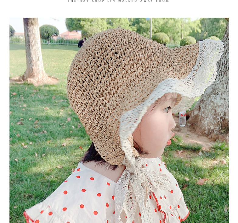 Fashion Off-white One Size 2 To 7 Years Old Folded Straw Lace Tether Children Sun Hat,Sun Hats