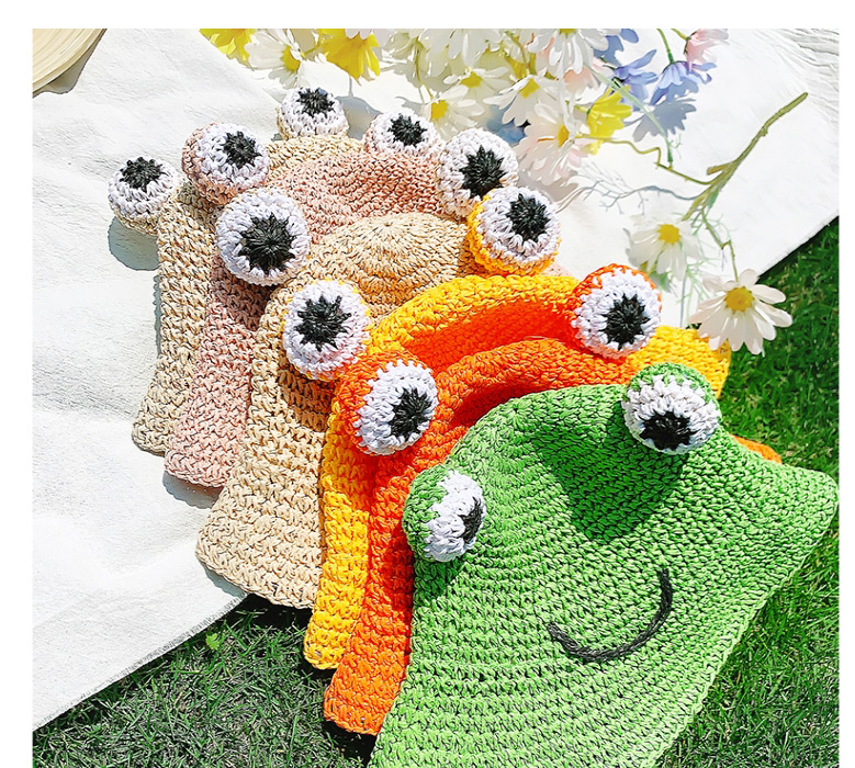 Fashion Pink Straw Frog Shade Sun Hat For Children,Sun Hats
