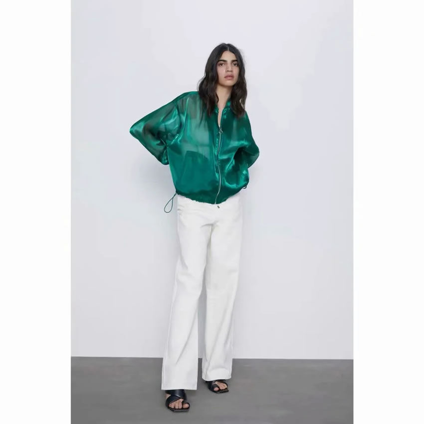 Fashion Khaki Translucent Flight Jacket Solid Color Sun Protection Clothing,Sunscreen Shirts