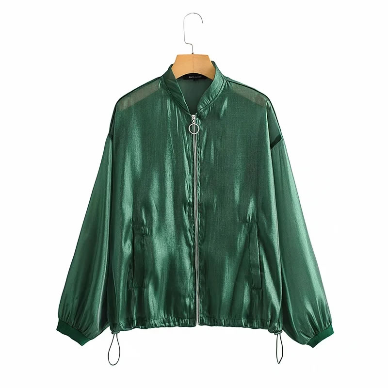 Fashion Green Translucent Flight Jacket Solid Color Sun Protection Clothing,Sunscreen Shirts
