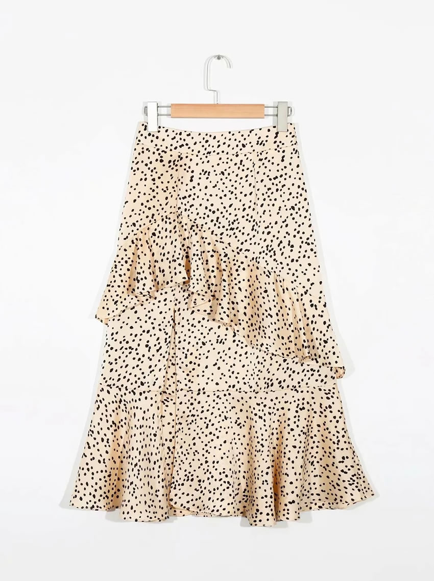 Fashion Khaki Point Ruffled Polka Dot Printed Skirt,Skirts