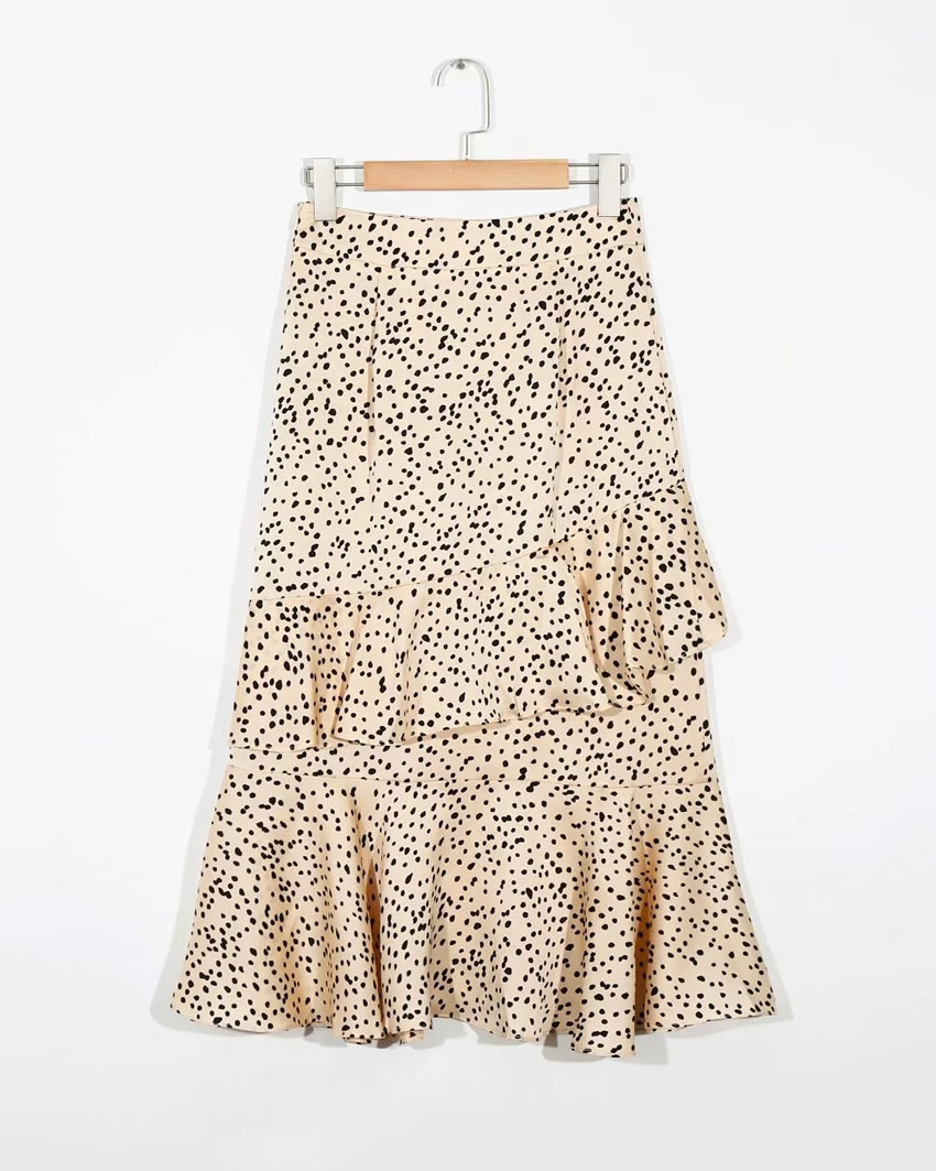 Fashion Khaki Point Ruffled Polka Dot Printed Skirt,Skirts