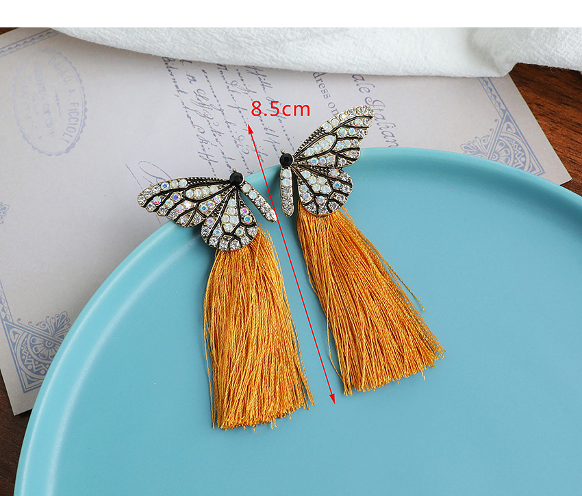 Fashion Ginger Butterfly Tassel Earrings With Alloy Diamonds,Drop Earrings