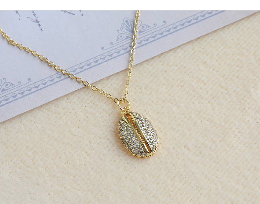Fashion Golden Copper Inlaid Zircon Shell Necklace,Necklaces
