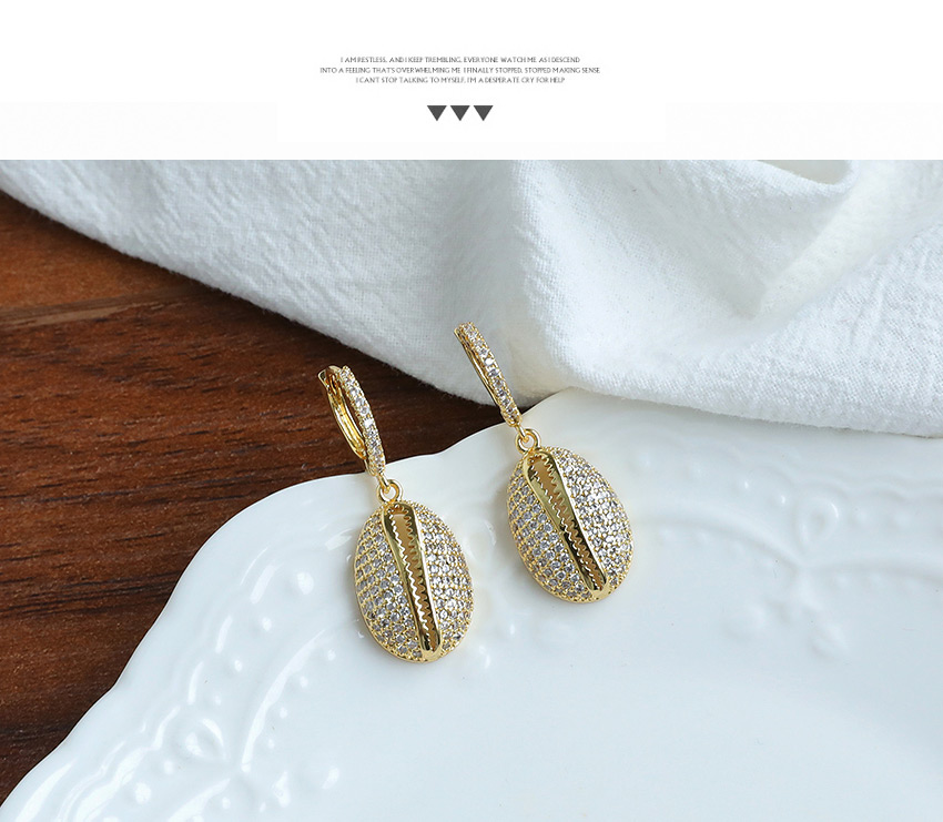 Fashion Golden Copper Inlay Zircon Shell Earrings,Earrings
