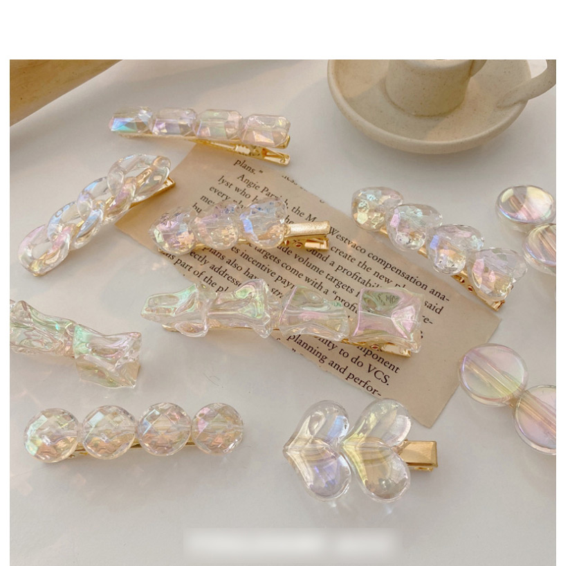 Fashion Porcelain White Stone Block-4 Pieces Dream Laser Transparent Ice Cube Hairpin,Hairpins