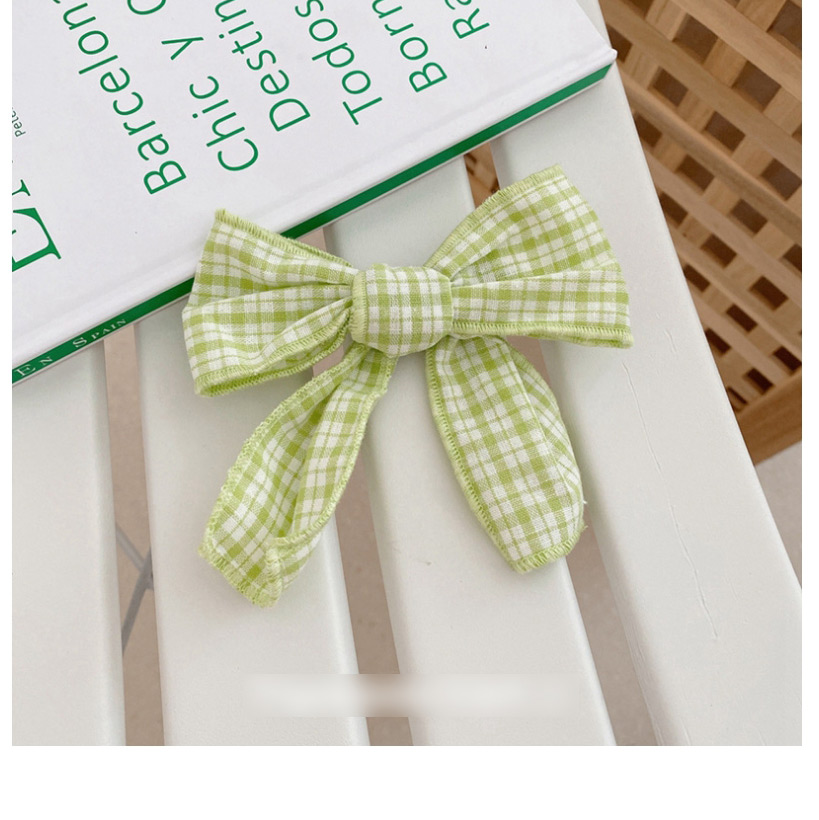 Fashion 【hairline】green Bow Plaid Bow Fabric Hairpin Hairpin,Hair Ring