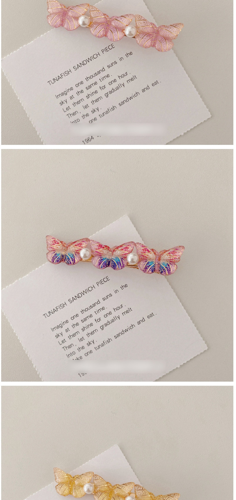 Fashion Three Butterflies-rose Powder Colorful Butterfly Rhinestone Clip,Hairpins