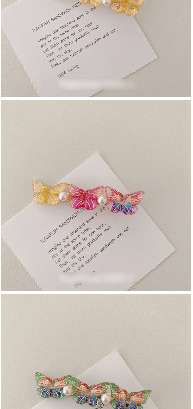Fashion Single Butterfly-rose Powder Colorful Butterfly Rhinestone Clip,Hairpins