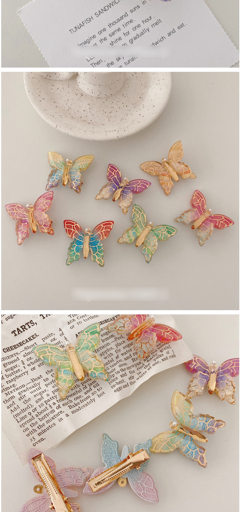 Fashion Single Butterfly-rose Powder Colorful Butterfly Rhinestone Clip,Hairpins