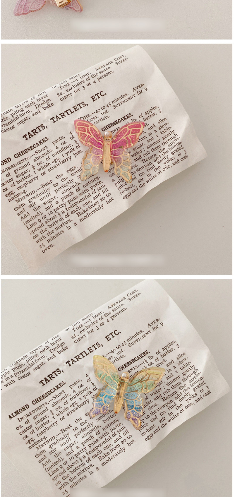 Fashion Three Butterflies-rose Powder Colorful Butterfly Rhinestone Clip,Hairpins