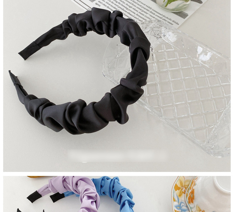 Fashion Black Simulated Silk Pleated Satin Color Headband,Head Band