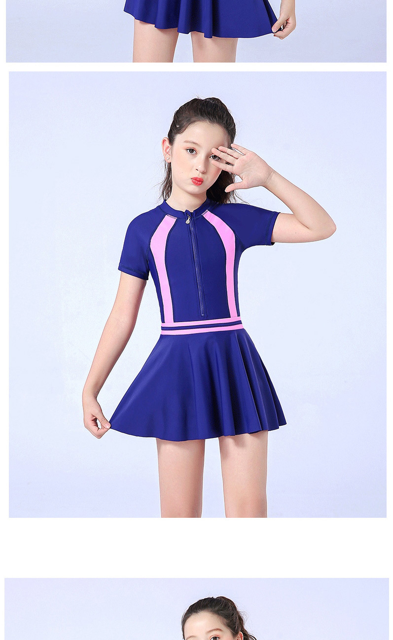 Fashion Pink Childrens One-piece Swimsuit With Contrast Stitching,Kids Swimwear