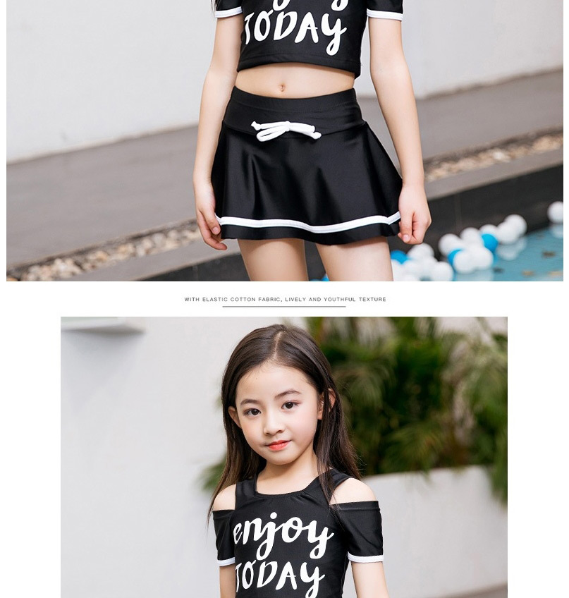 Fashion Pink Alphabet Print Off-shoulder Childrens Split Swimsuit,Kids Swimwear