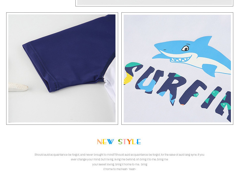 Fashion Blue Shark Shark Print Contrast Color Childrens Split Swimsuit,Kids Swimwear