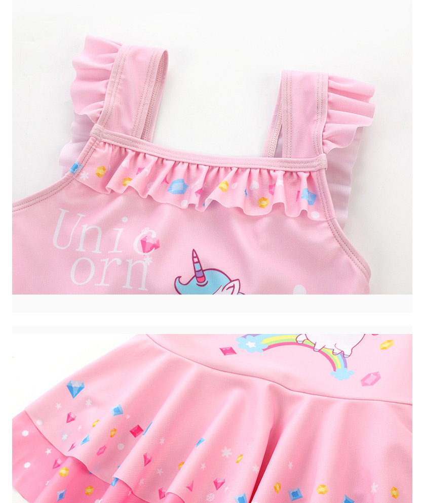 Fashion Skirt Unicorn (with Hood) Unicorn Print Ruffled Childrens One-piece Swimsuit,Kids Swimwear