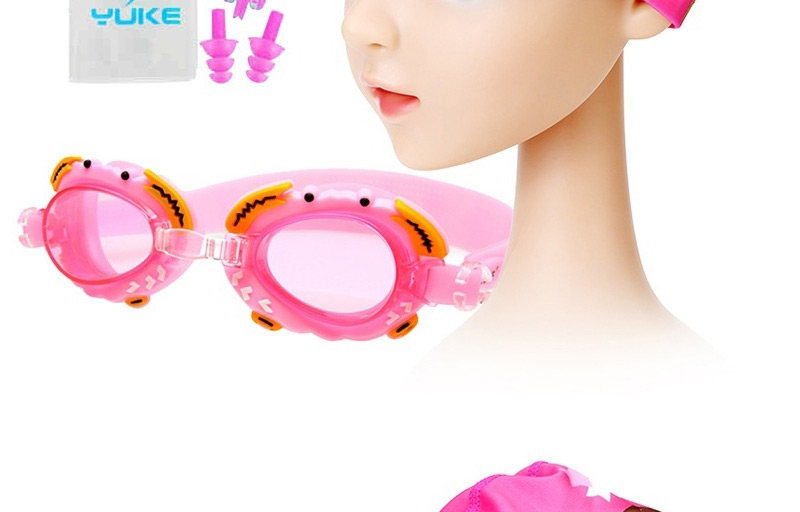 Fashion Pink Crab + Long Skirt Four Piece Set Crab Anti-fog Waterproof Childrens Swimming Goggles Animal Print Swimming Cap,Others