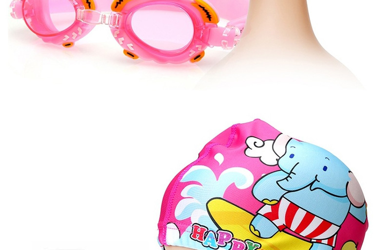 Fashion Pink Crab + Cute Elephant Four-piece Set Crab Anti-fog Waterproof Childrens Swimming Goggles Animal Print Swimming Cap,Others
