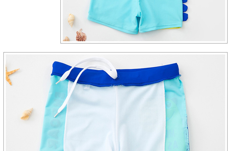 Fashion Sky Blue Dinosaur Print Contrast Color Childrens Swimming Trunks And Swimming Cap,Beach accessories