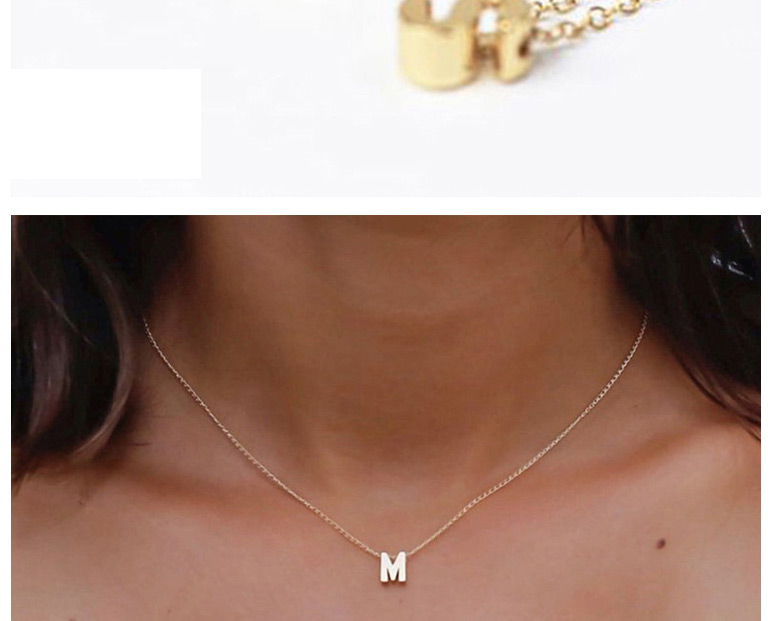 Fashion M-14k Gold Letter Hollow Titanium Steel Gold Plated Necklace,Pendants