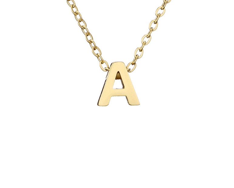 Fashion A-14k Gold Letter Hollow Titanium Steel Gold Plated Necklace,Pendants