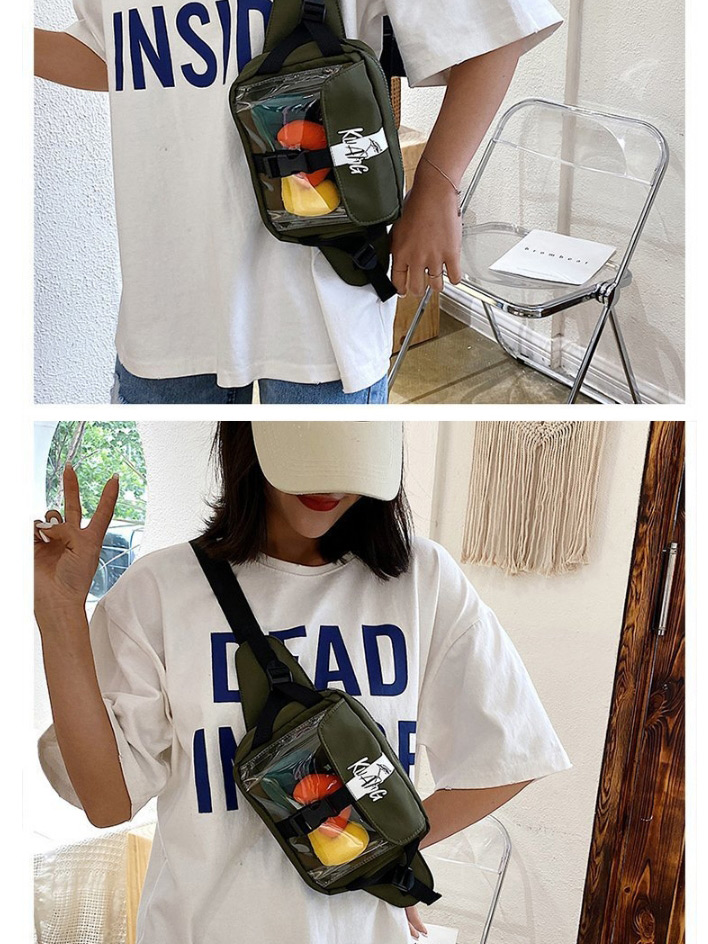 Fashion Armygreen Nylon Transparent Letter Printed Shoulder Crossbody Bag,Shoulder bags