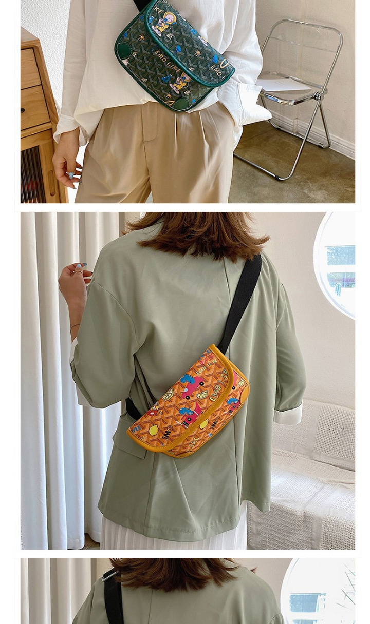 Fashion Green Printed Graffiti Diagonal Belt Bag,Shoulder bags