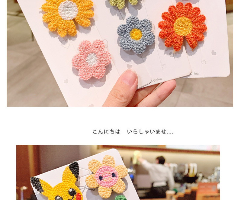Fashion Knitting Powder Daisy【8 Pieces】 Knitted Flower Fruit Animal Hit Color Bangs Velcro Suit,Kids Accessories