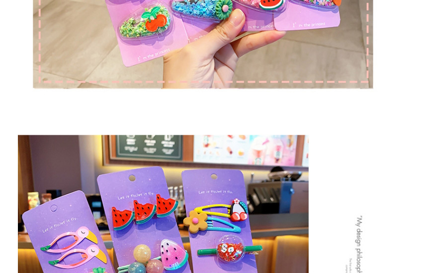 Fashion 5. 15-piece Cartoon Fruit Set Tassel Alloy Resin Fruit Animal Flower Children Hairpin Set,Kids Accessories