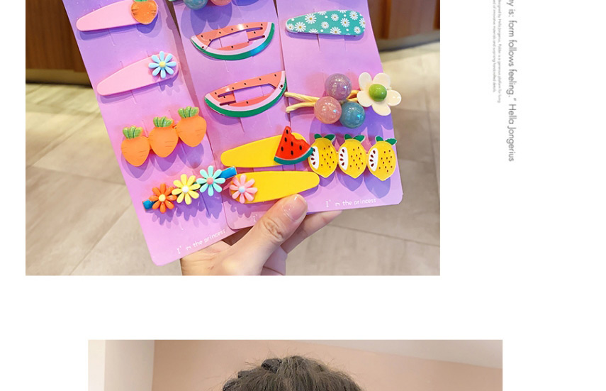 Fashion 10#10-piece Cartoon Fruit Set Tassel Alloy Resin Fruit Animal Flower Children Hairpin Set,Kids Accessories