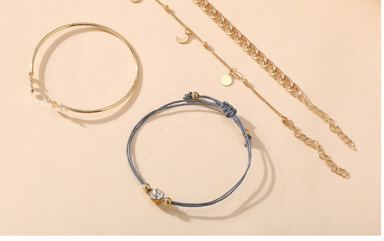 Fashion Golden Diamond Leaf Moon Thick Chain Alloy Bracelet Set,Bracelets Set