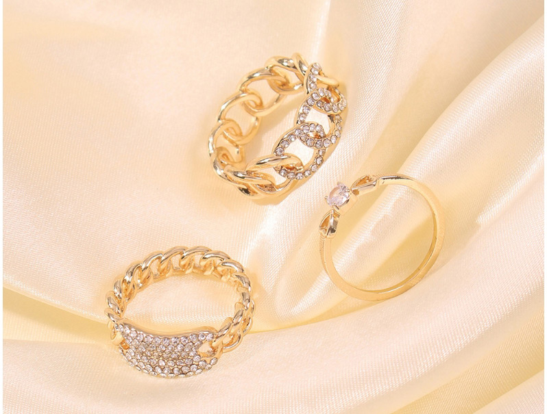 Fashion Golden Bowknot Diamond Chain Ring Set,Rings Set