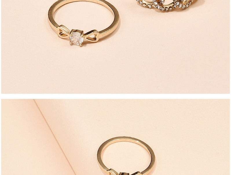 Fashion Golden Bowknot Diamond Chain Ring Set,Rings Set