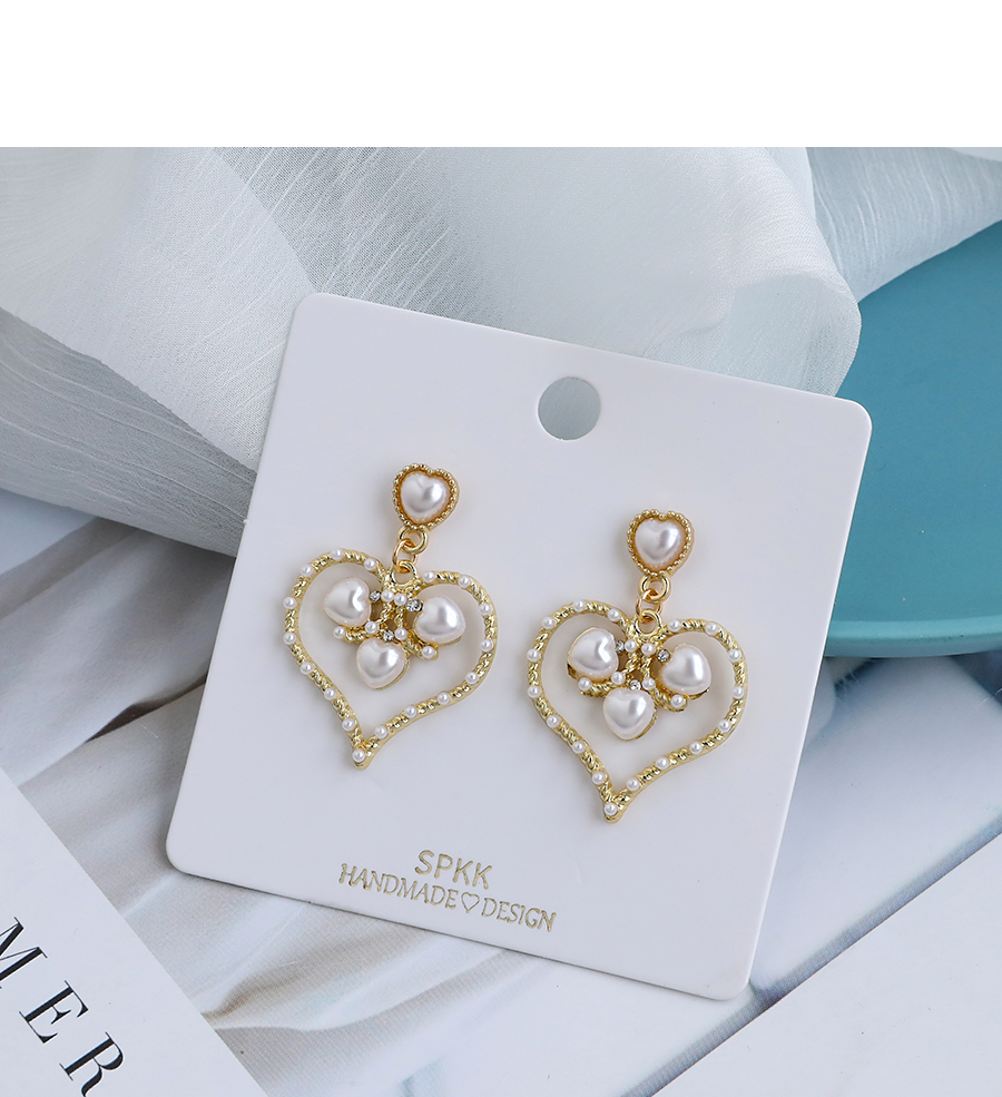 Fashion Golden Alloy Pearl Hollow Heart Earrings,Drop Earrings