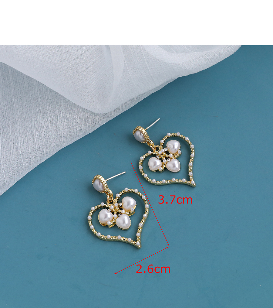 Fashion Golden Alloy Pearl Hollow Heart Earrings,Drop Earrings