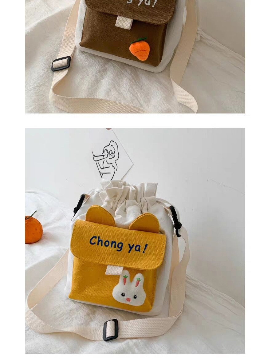 Fashion Yellow Canvas Print Stitching Drawstring Shoulder Messenger Bag,Shoulder bags