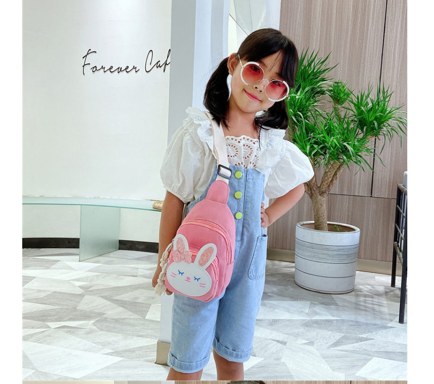 Fashion Pink Bunny Print Canvas Childrens Diagonal Shoulder Bag,Messenger bags