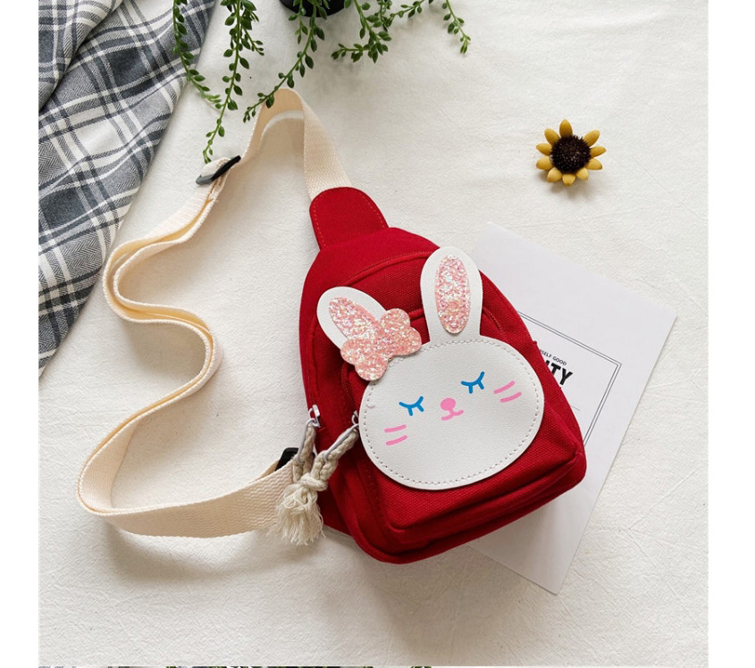 Fashion Red Bunny Print Canvas Childrens Diagonal Shoulder Bag,Messenger bags