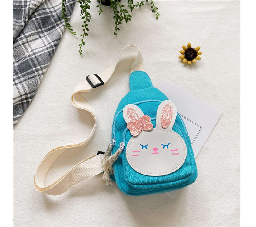 Fashion Blue Bunny Print Canvas Childrens Diagonal Shoulder Bag,Messenger bags
