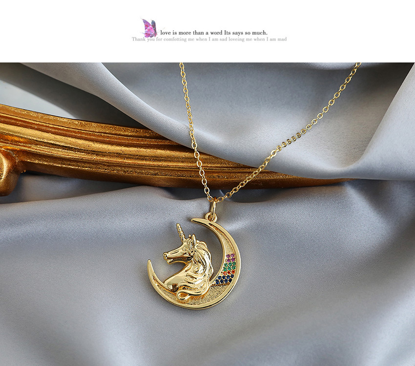 Fashion Golden Copper Inlaid Zircon Pegasus Necklace,Necklaces