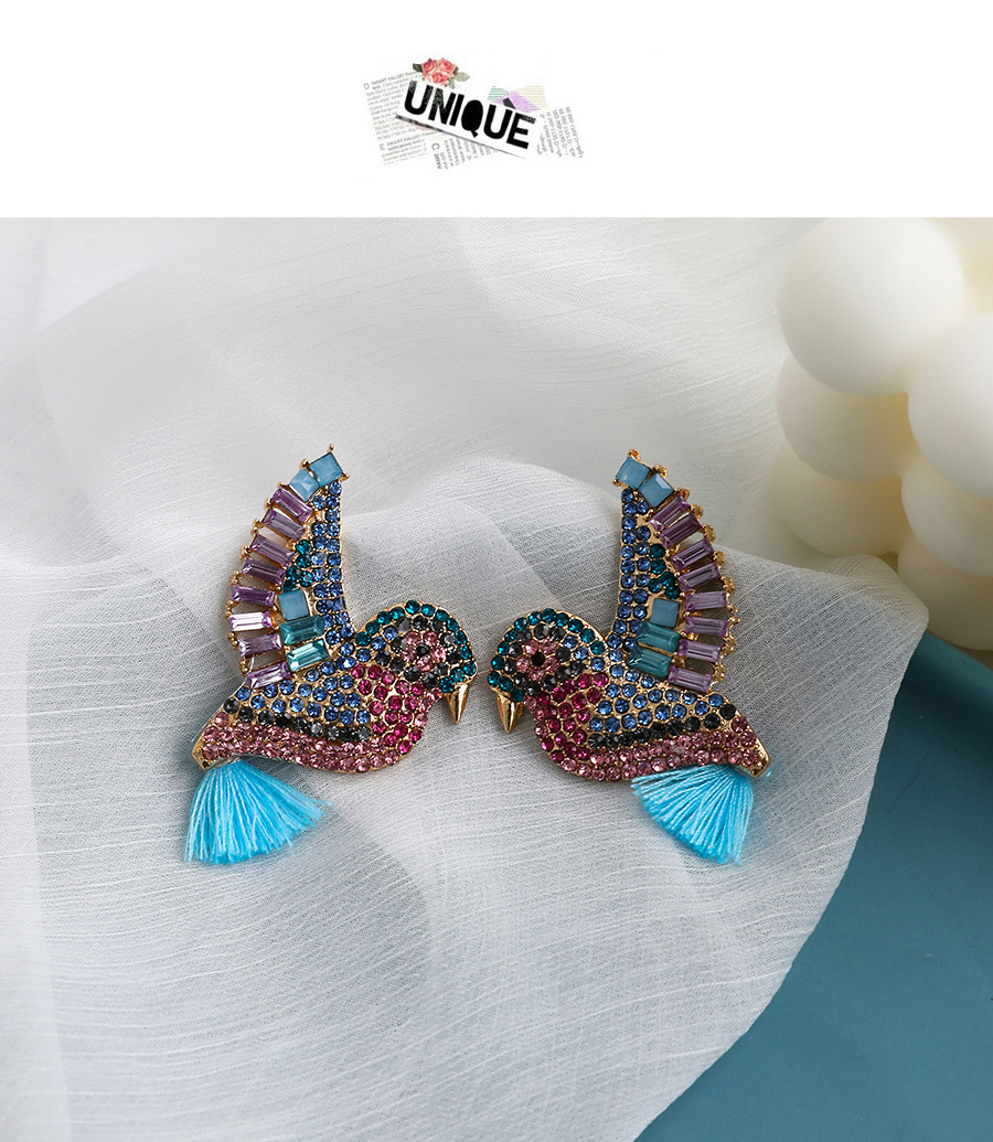 Fashion Color Alloy Diamond Colored Bird Tassel Earrings,Stud Earrings