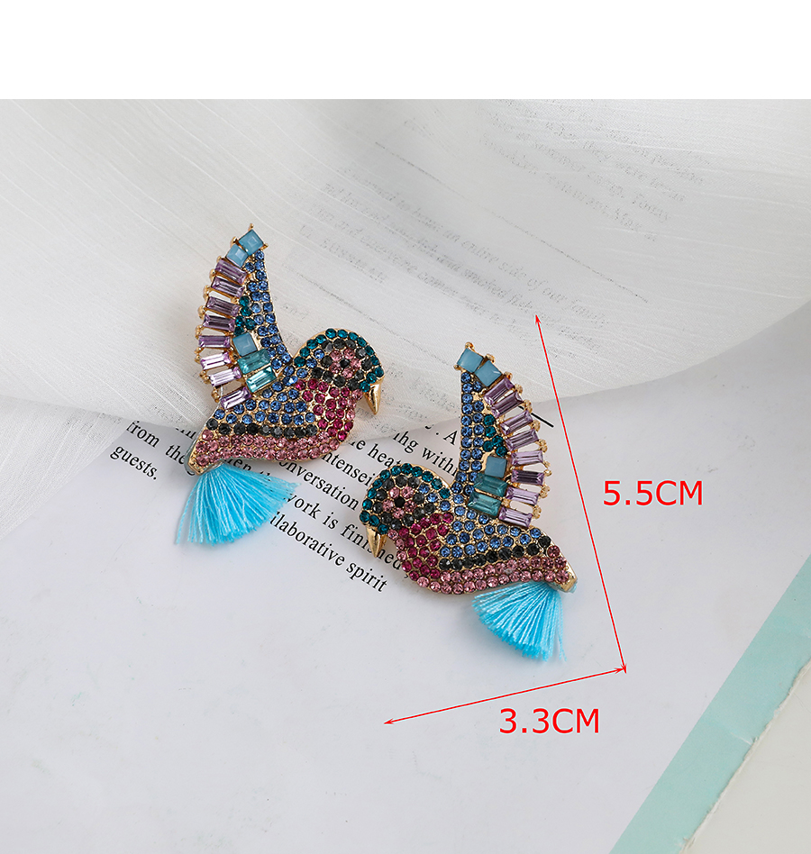 Fashion Color Alloy Diamond Colored Bird Tassel Earrings,Stud Earrings