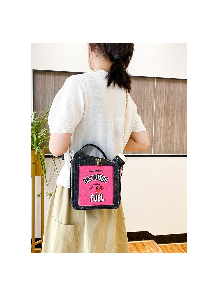 Fashion Rose Red Laser Sequins Embroidered Letters Oil Can Chain One-shoulder Messenger Bag,Shoulder bags