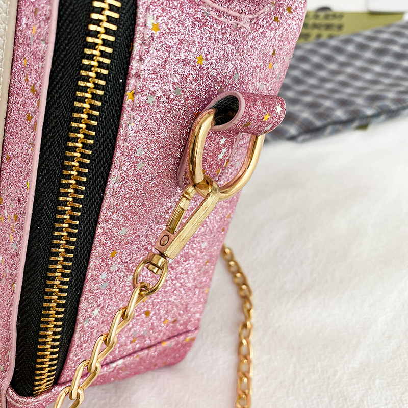 Fashion Pink Laser Sequins Embroidered Letters Oil Can Chain One-shoulder Messenger Bag,Shoulder bags
