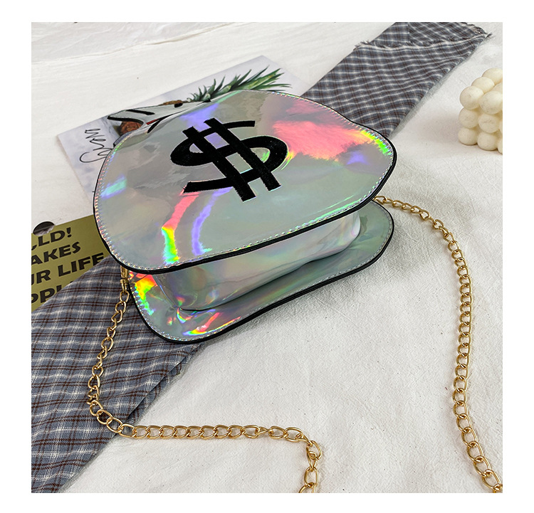 Fashion Large Black Embroidered Dollar Purse Reflective Laser Chain Shoulder Messenger Bag,Shoulder bags
