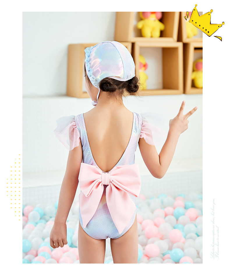 Fashion Bronzing Back Bow Shiny Mermaid Leaky Back Bowknot One-piece Swimsuit For Children,Kids Swimwear