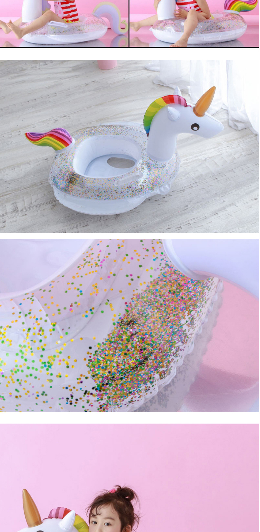 Fashion Sequined Inflatable Bottom Princess Horse Sequined Inflatable Bottom Boat Flamingo Unicorn Peacock Horse Bubble Bottom Child Seat,Swim Rings