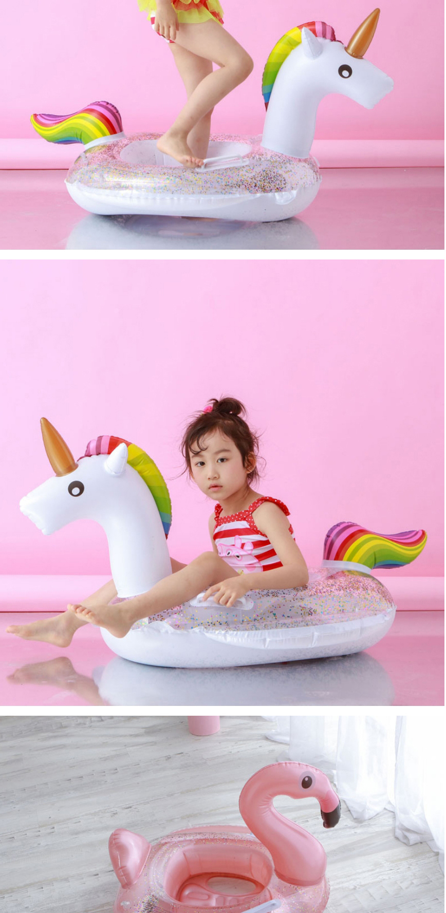 Fashion Flamingo With Sequin Inflatable Bottom Sequined Inflatable Bottom Boat Flamingo Unicorn Peacock Horse Bubble Bottom Child Seat,Swim Rings