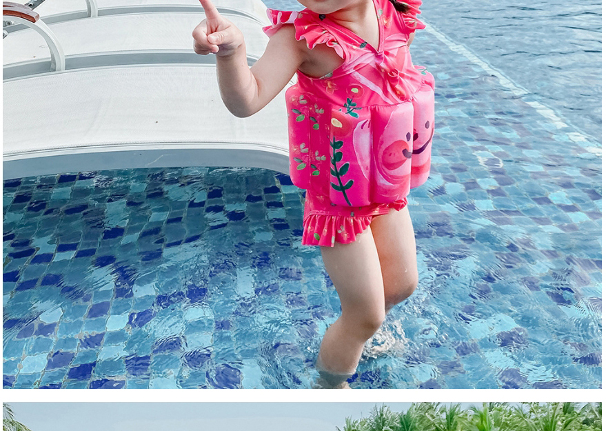 Fashion Triangle Flower Rabbit Ruffled Leaf Smiley Face Print Childrens Buoyancy One-piece Swimsuit,Kids Swimwear